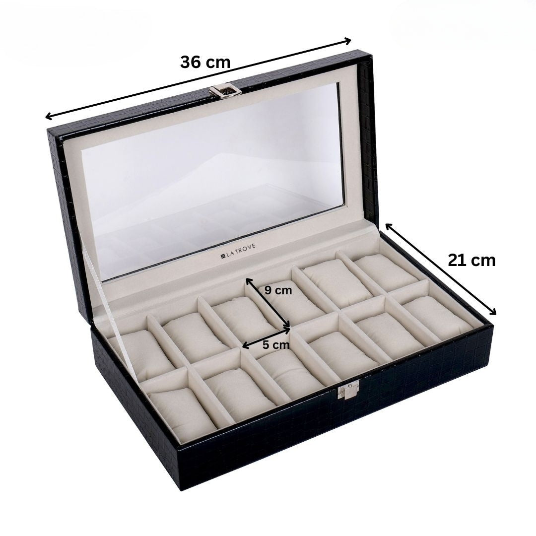 12 Slot Watch Box ( With Glass Top)